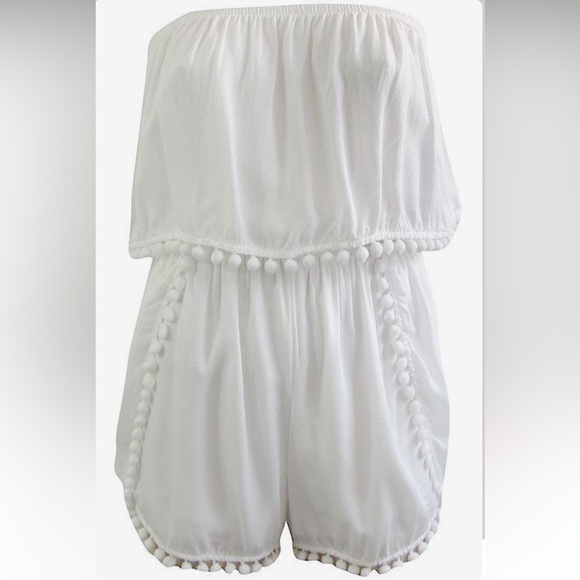 Dainty Hooligan Strapless Tier Pom Pom Trim Romper - white - Picture 7 of 10